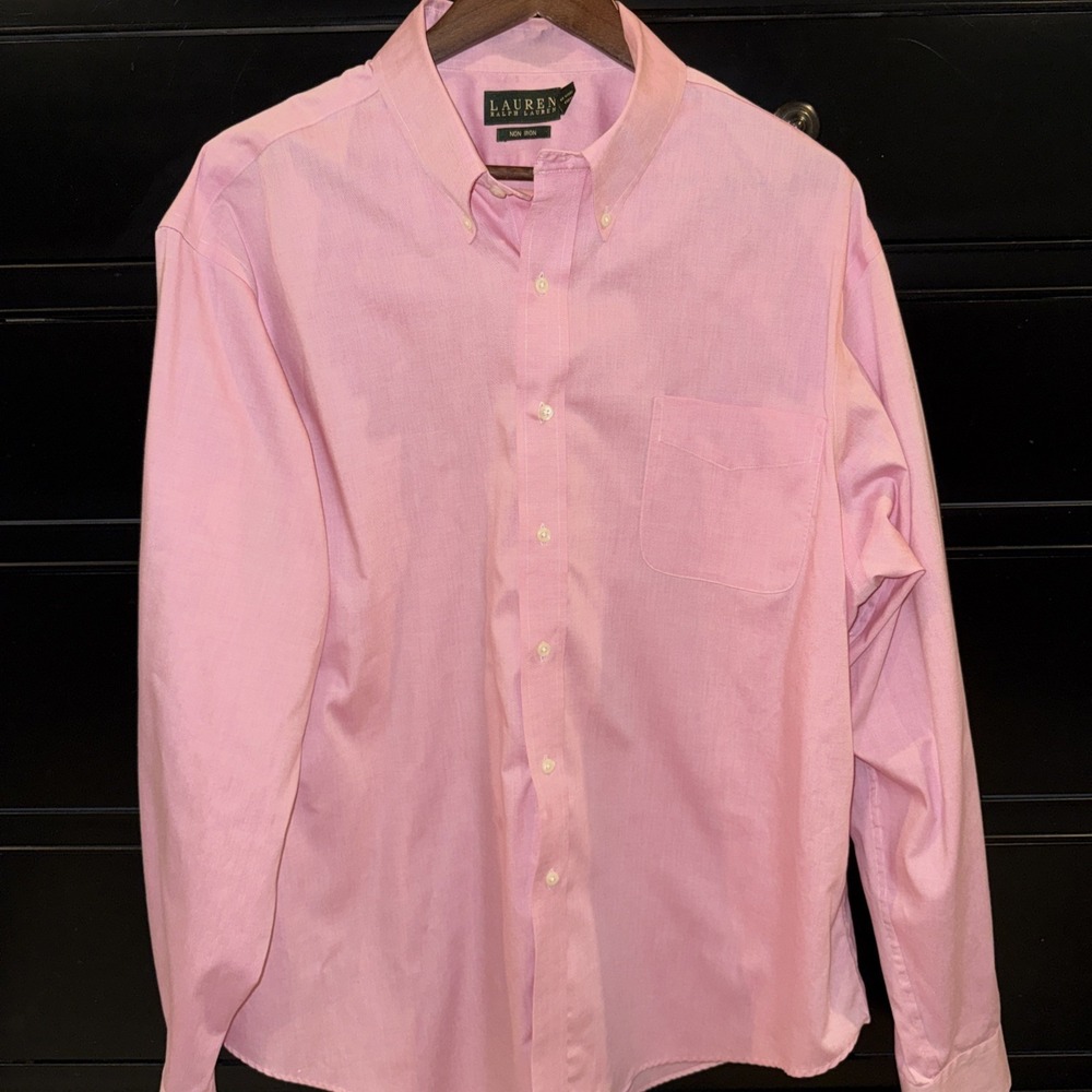 Lauren Ralph Lauren Men's Button Down Shirt Non-Iron Long Sleeve Pink 18 ‎ 36/37